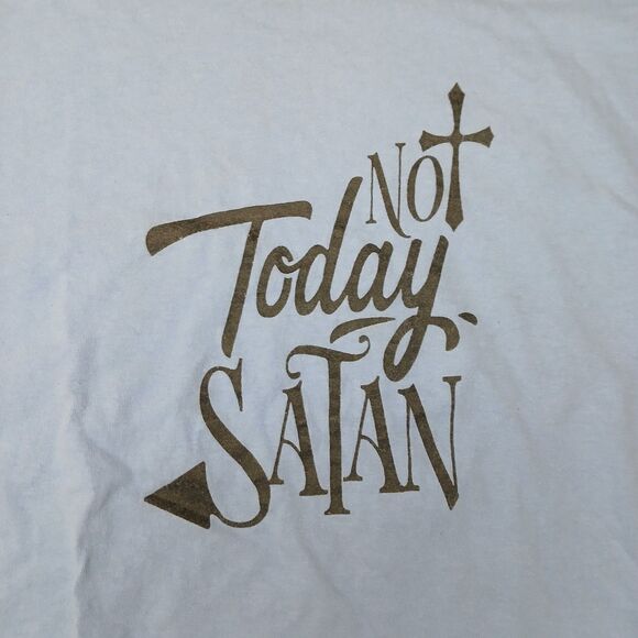 Cropped T-Shirt Not Today Satan Blue Crew Neck Raw Hem Graphic Tee Humor - Picture 2 of 7